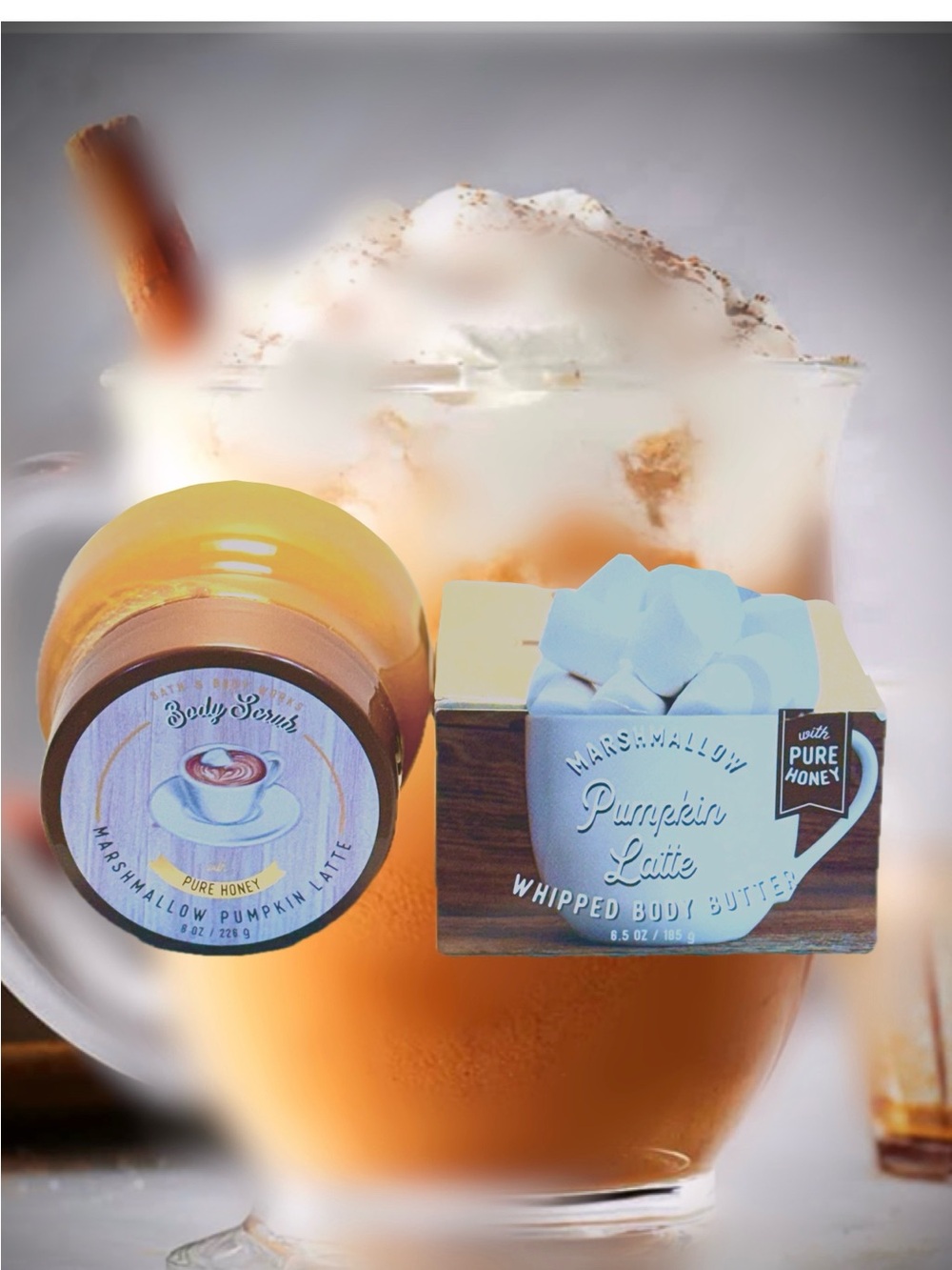 Bath and & Body Works Marshmallow Pumpkin Latte Pure Honey Scrub & Body Butter